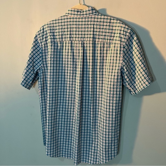 LL Bean Blue White Plaid Short Sleeve Shirt | Casual Cotton Shirt | Summer Shirt - Picture 8 of 11